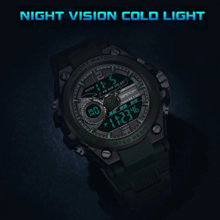 Ceas barbatesc de mana Sanda Stil Fashion Cronograf Digital Alarma Negru [5]