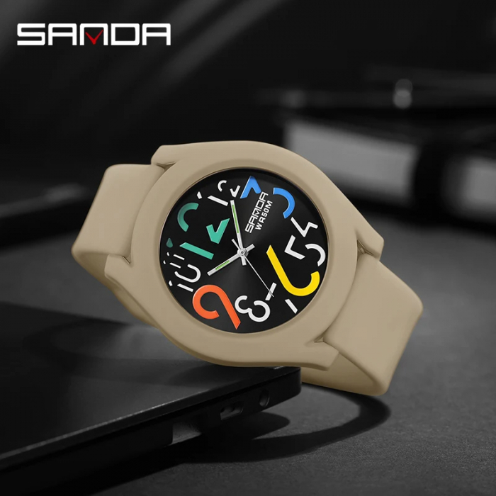 Ceas barbatesc de mana Sanda Stil Fashion Quartz Digital Alarma Crem [5]
