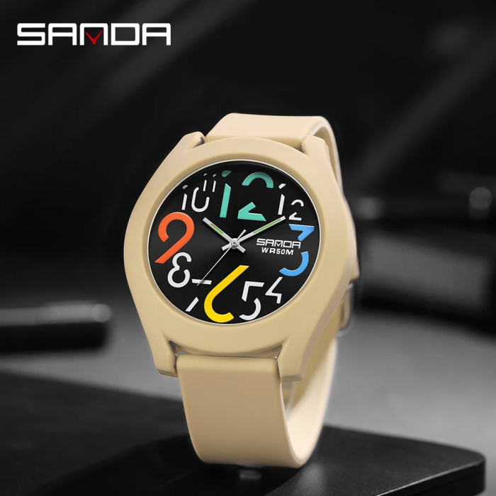 Ceas barbatesc de mana Sanda Stil Fashion Quartz Digital Alarma Crem [3]