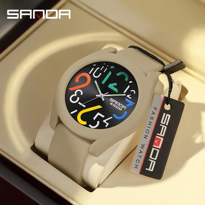Ceas barbatesc de mana Sanda Stil Fashion Quartz Digital Alarma Crem [2]