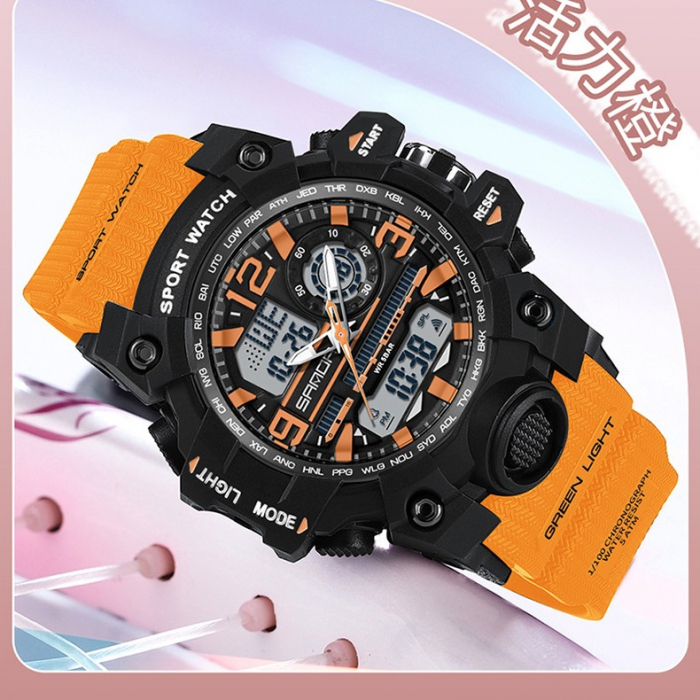 Ceas barbatesc de mana, Sanda, Sport, Stil Militar, Army, Rezistent la socuri, Portocaliu [2]