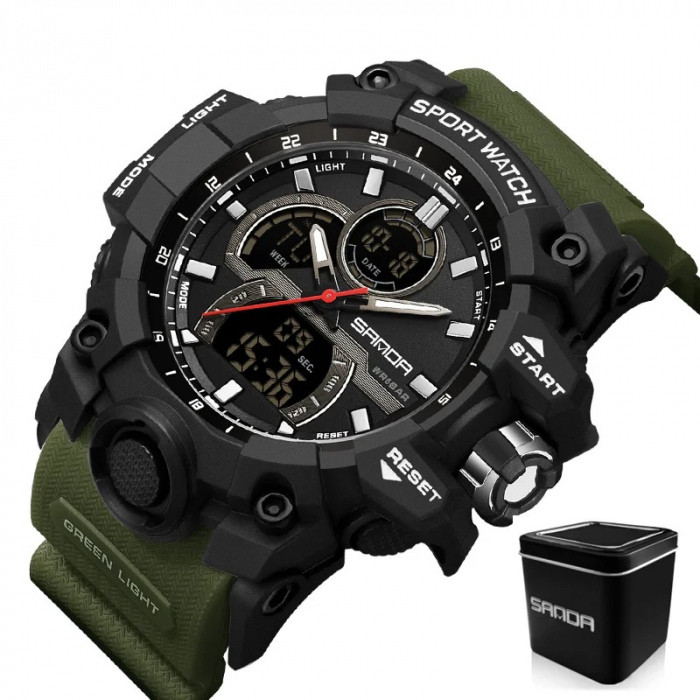 Ceas barbatesc de mana Sanda Stil Militar Army Sport Fashion Multifunctional Verde [3]