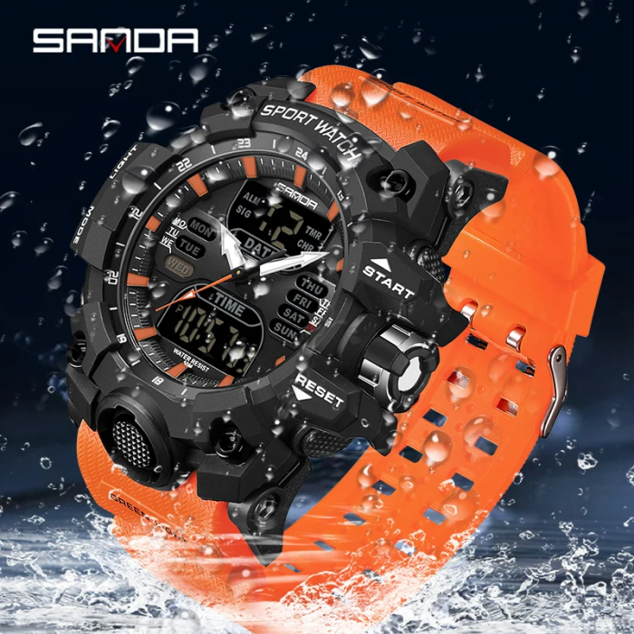 Ceas barbatesc de mana Sanda Multifunctional Stil Militar Army Sport Fashion Portocaliu [5]