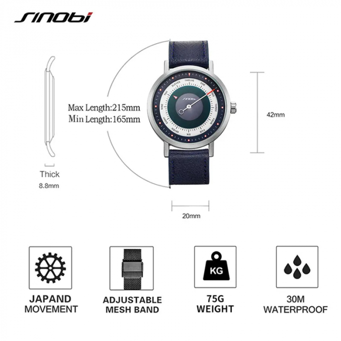 Ceas barbatesc de mana Sinobi Creative Mecanism Quartz Japonia Casual Sport Elegant Piele [5]