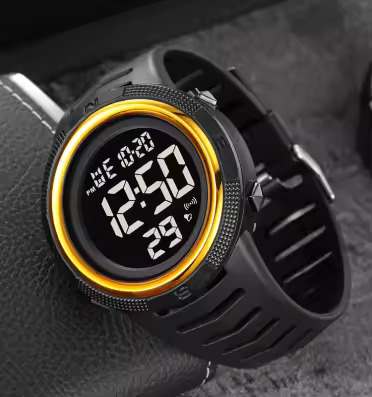 Ceas barbatesc de mana Skmei Sport Casual Fashion Digital Alarma Negru Auriu [3]
