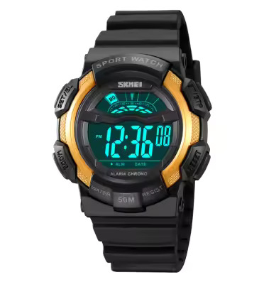 Ceas barbatesc de mana Skmei Sport Casual Fashion Digital Alarma Cronometru Negru Auriu [6]