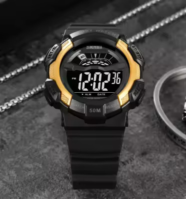 Ceas barbatesc de mana Skmei Sport Casual Fashion Digital Alarma Cronometru Negru Auriu [4]