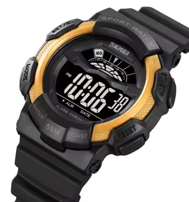 Ceas barbatesc de mana Skmei Sport Casual Fashion Digital Alarma Cronometru Negru Auriu [2]