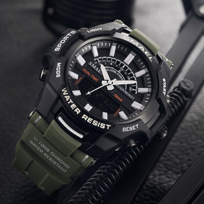 Ceas barbatesc de mana Smael Militar Casual Sport Stil Army Rezistent la apa si socuri Verde [4]