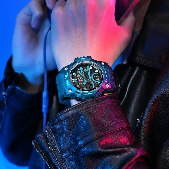 Ceas barbatesc de mana Smael Sport Casual Fashion Analog Digital Dual Time Quartz Albastru [3]