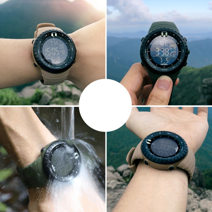 Ceas barbatesc de mana Smael Sport Digital Alarma Cronometru Negru/Verde [3]