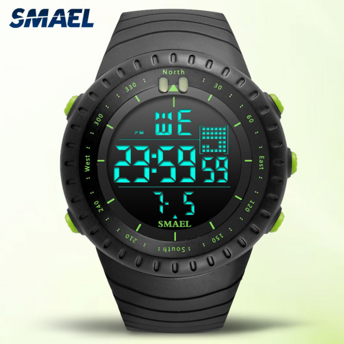Ceas barbatesc de mana Smael Sport Digital Alarma Cronometru Negru/Verde [2]
