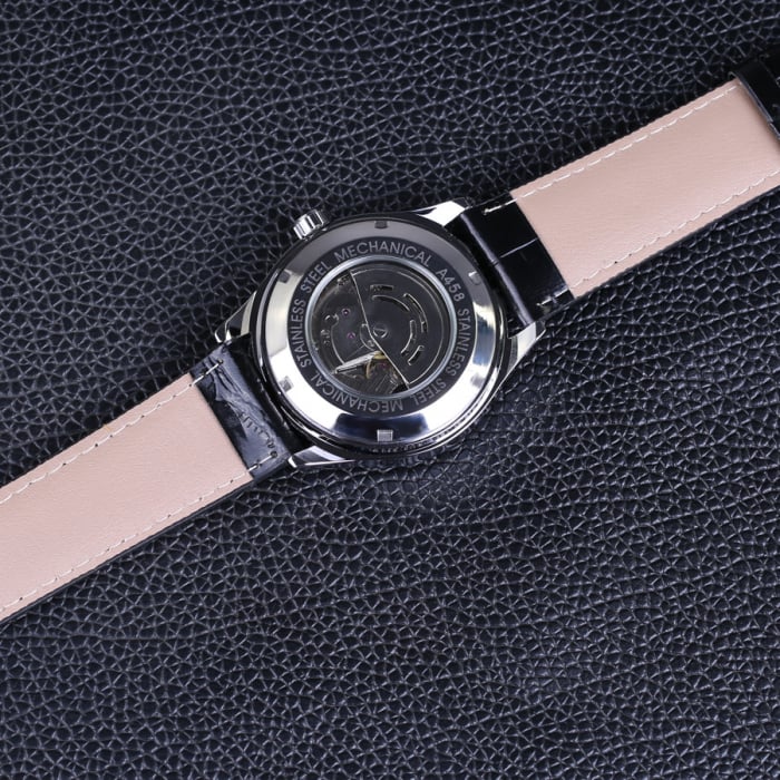 Ceas barbatesc de mana T-Winner Clasic Retro Fashion Mecanic Automatic Vintage Casual Elegant NegruAlb [4]