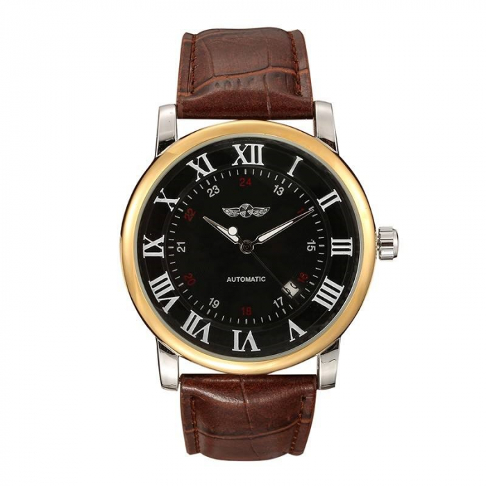 Ceas barbatesc de mana T-Winner Clasic Vintage Mecanic Automatic Retro Casual Elegant MaroNegru [1]