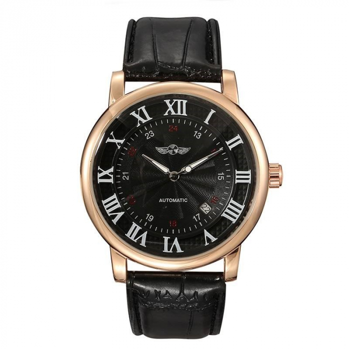 Ceas barbatesc de mana T-Winner Clasic Vintage Mecanic Retro Automatic Casual Elegant Negru/Auriu [2]