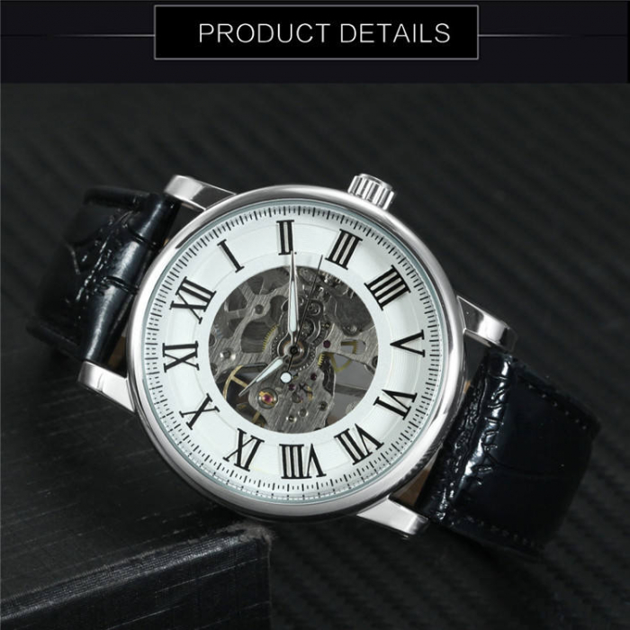Ceas barbatesc de mana T-Winner Mecanic Automatic Retro Clasic Vintage Fashion Casual Elegant Negru [2]