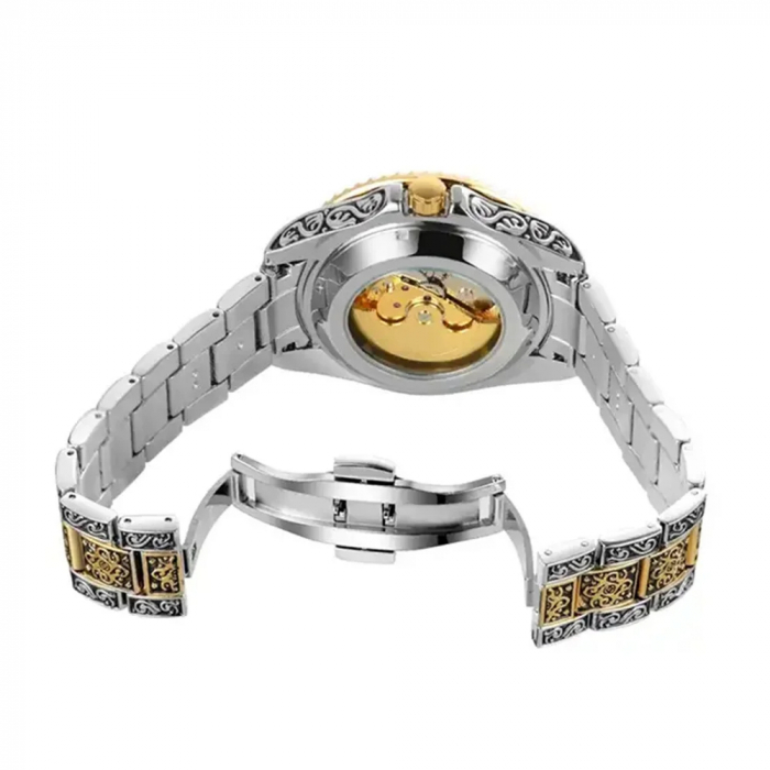 Ceas barbatesc de mana Forsining Mecanic Automatic Skeleton Analog Argintiu Auriu [7]