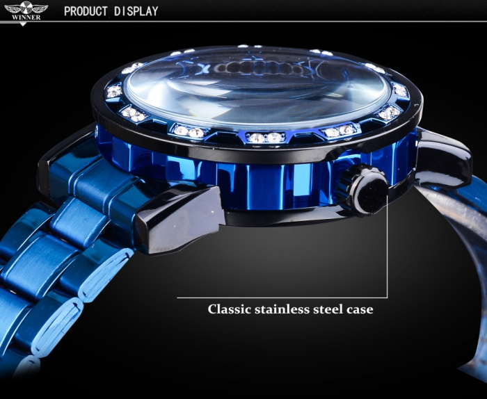 Ceas barbatesc de mana T-Winner Mecanic Automatic Skeleton Elegant Business Luxury Fashion Casual Albastru [2]