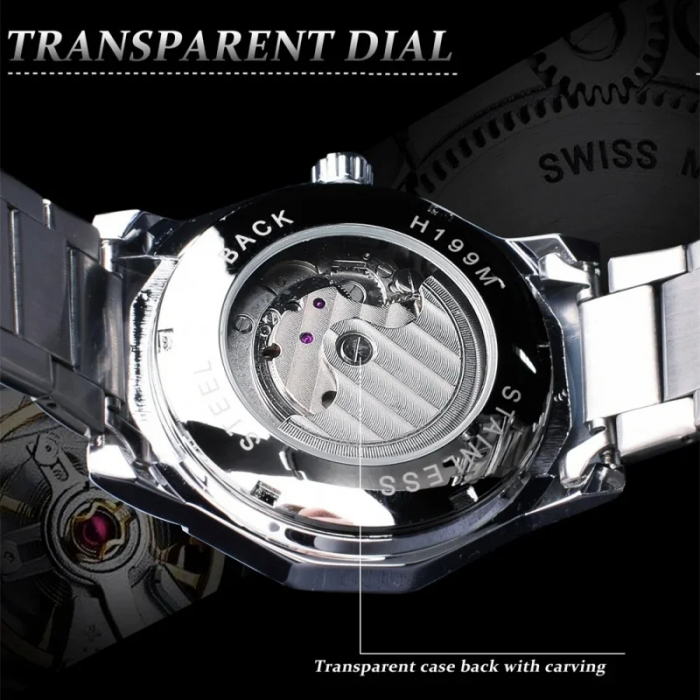 Ceas barbatesc de mana Forsining Mecanism Mecanic Automatic Skeleton Otel Clasic Argintiu [4]