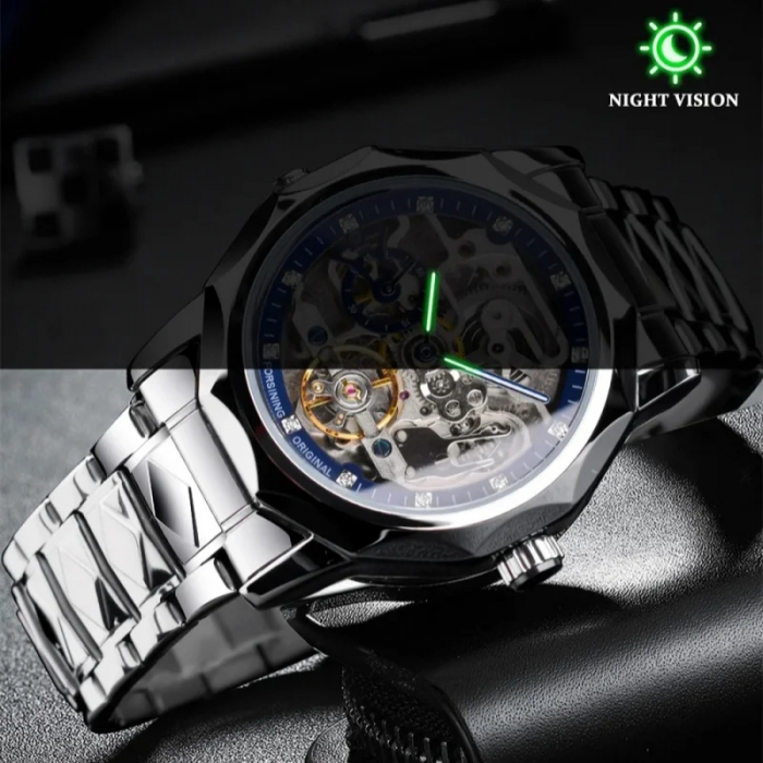 Ceas barbatesc de mana Forsining Mecanism Mecanic Automatic Skeleton Otel Clasic Argintiu [6]