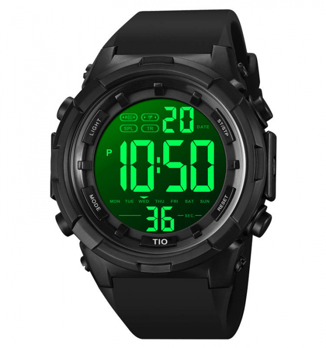 Ceas barbatesc de mana, Tio, Cronograf, Militar, Army, Sport, Digital, Rezistenta la apa 5 ATM, Negru [3]