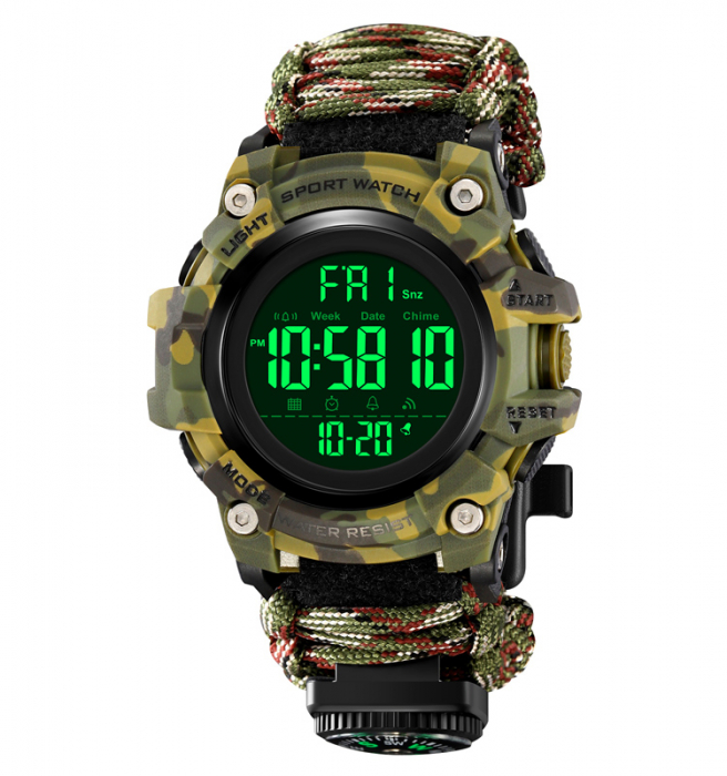 Ceas barbatesc de mana Tio® Supravietuire, Busola, Sport, Stil Militar, Army, Casual, Digital, Cremene foc, Paracord, Fluier [4]