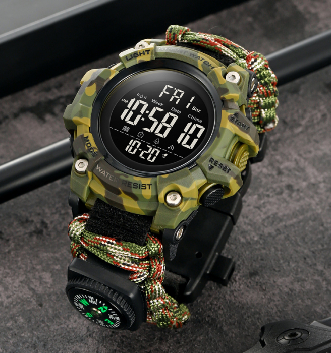 Ceas barbatesc de mana Tio® Supravietuire, Busola, Sport, Stil Militar, Army, Casual, Digital, Cremene foc, Paracord, Fluier [2]