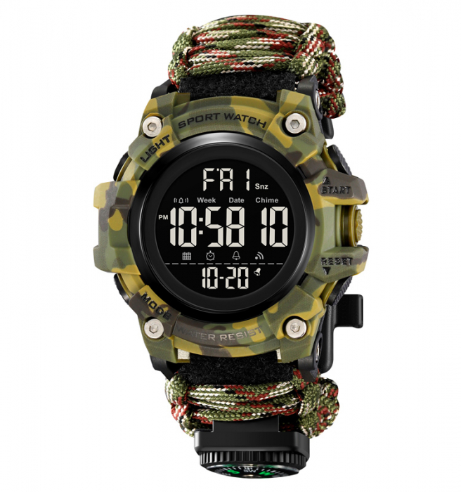 Ceas barbatesc de mana Tio® Supravietuire, Busola, Sport, Stil Militar, Army, Casual, Digital, Cremene foc, Paracord, Fluier [5]