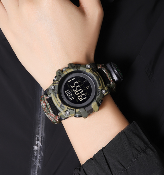 Ceas barbatesc de mana Tio® Supravietuire, Busola, Sport, Stil Militar, Army, Casual, Digital, Cremene foc, Paracord, Fluier [6]