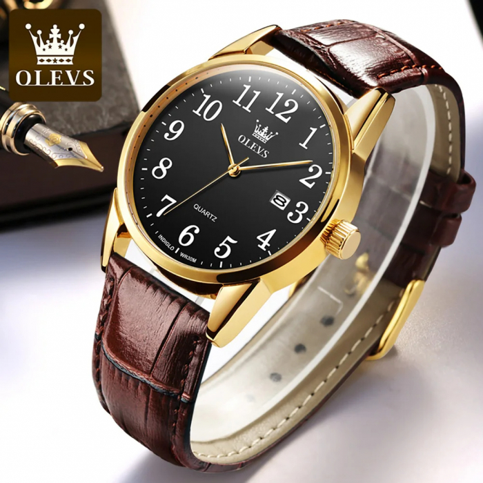 Ceas barbatesc Olevs Piele Quartz Analog Clasic Casual [5]