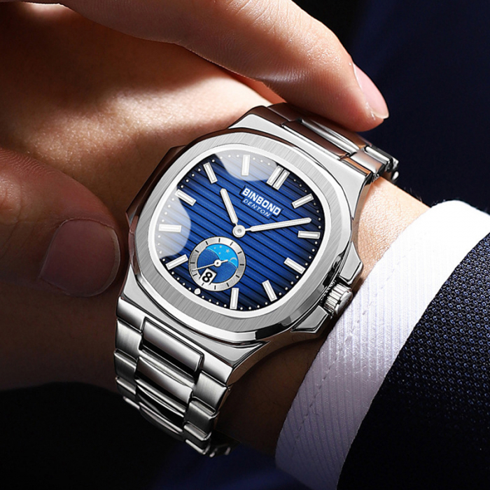 Ceas barbatesc, BinBond, Analog, Casual, Quartz, Elegant, Business, Argintiu Albastru [3]