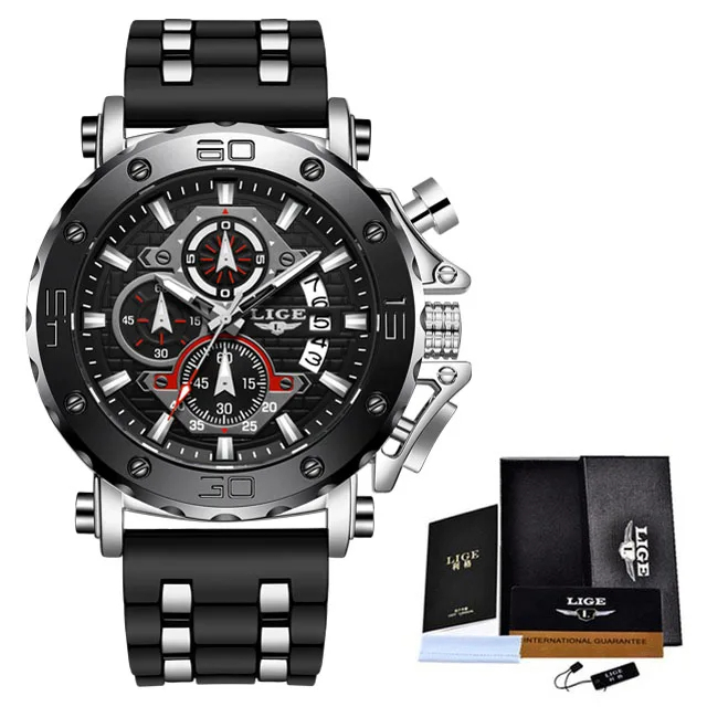 Ceas barbatesc Lige Analog Quartz Silicon Cronometru Negru Argintiu [2]