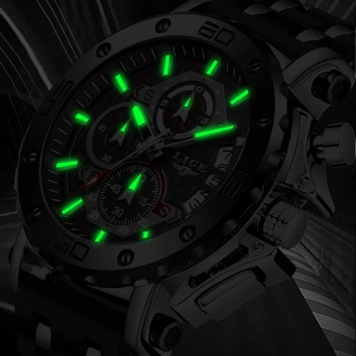 Ceas barbatesc Lige Analog Quartz Silicon Cronometru Negru Argintiu [3]