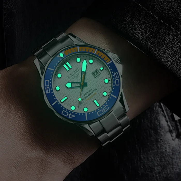 Ceas barbatesc Lige Argintiu Quartz Otel Data Negru Analog Fashion Indici luminosi [8]