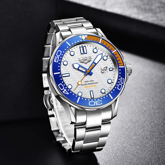 Ceas barbatesc Lige Argintiu Quartz Otel Data Negru Analog Fashion Indici luminosi [7]