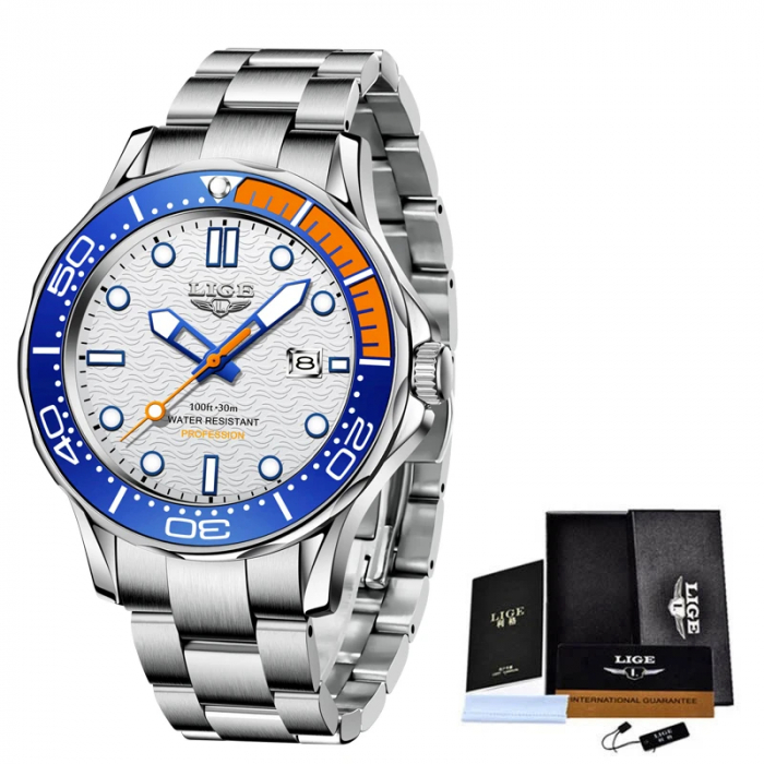 Ceas barbatesc Lige Argintiu Quartz Otel Data Negru Analog Fashion Indici luminosi [2]