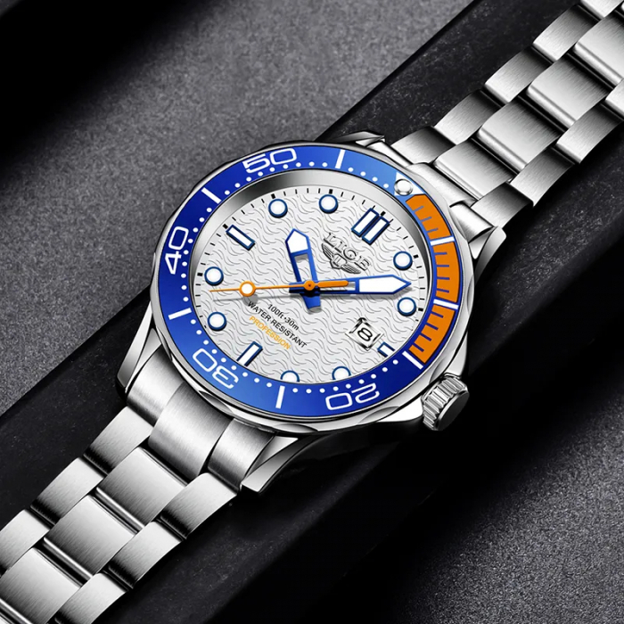 Ceas barbatesc Lige Argintiu Quartz Otel Data Negru Analog Fashion Indici luminosi [4]