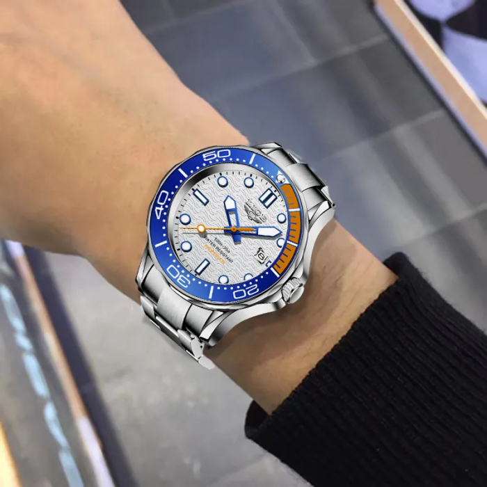 Ceas barbatesc Lige Argintiu Quartz Otel Data Negru Analog Fashion Indici luminosi [6]