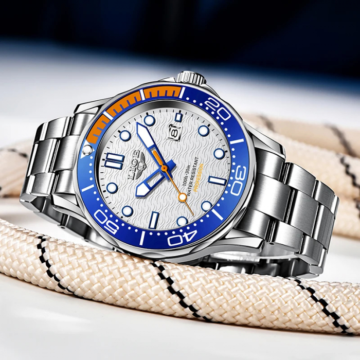 Ceas barbatesc Lige Argintiu Quartz Otel Data Negru Analog Fashion Indici luminosi [5]