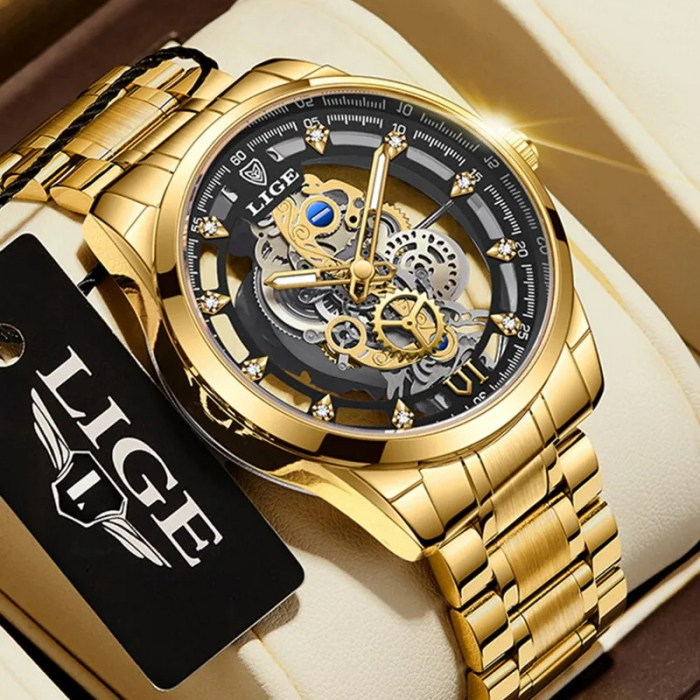 Ceas barbati Lige Auriu Otel Quartz Analog Elegant Business [3]