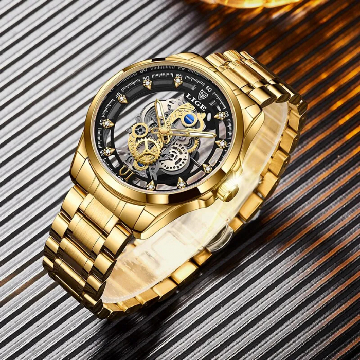 Ceas barbati Lige Auriu Otel Quartz Analog Elegant Business [4]