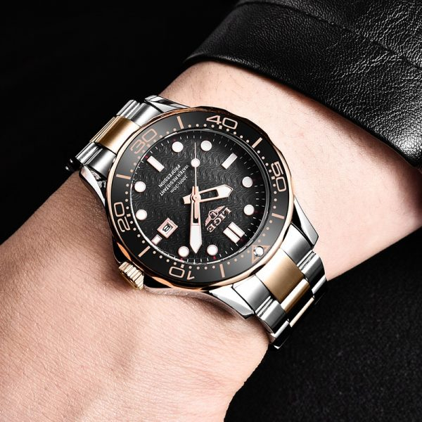 Ceas barbatesc Lige Argintiu Auriu Quartz Otel Data Negru Analog Fashion [3]