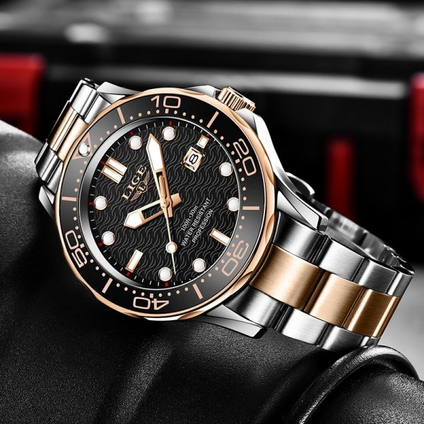 Ceas barbatesc Lige Argintiu Auriu Quartz Otel Data Negru Analog Fashion [2]