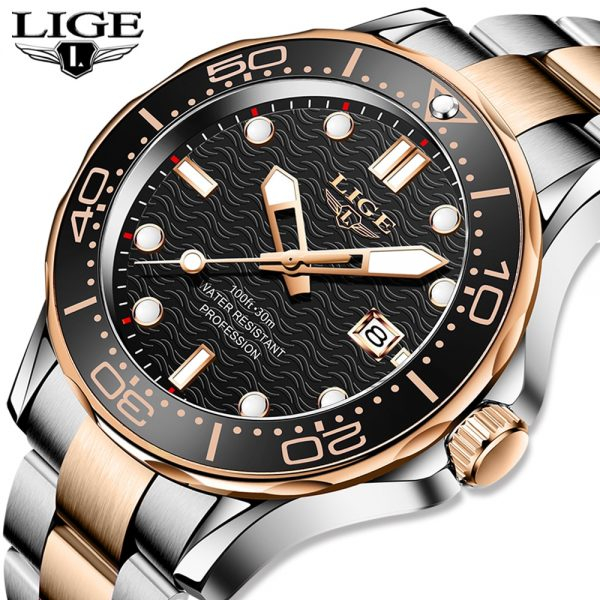 Ceas barbatesc Lige Argintiu Auriu Quartz Otel Data Negru Analog Fashion [5]