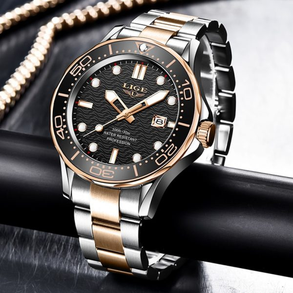Ceas barbatesc Lige Argintiu Auriu Quartz Otel Data Negru Analog Fashion [6]