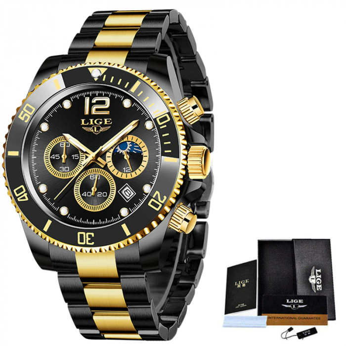 Ceas barbatesc Lige Casual Fashion Luxury Quartz Negru [3]
