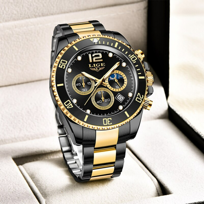 Ceas barbatesc Lige Casual Fashion Luxury Quartz Negru [7]