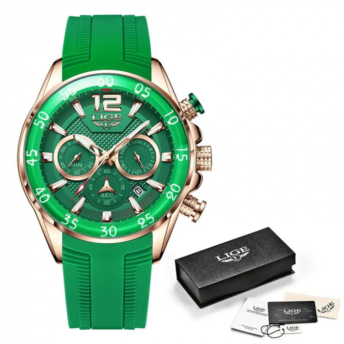 Ceas barbatesc Lige Casual Quartz Analog Fashion Verde Cronometru Indici luminosi [6]