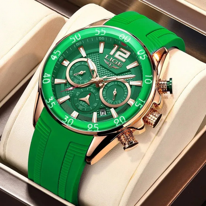 Ceas barbatesc Lige Casual Quartz Analog Fashion Verde Cronometru Indici luminosi [3]
