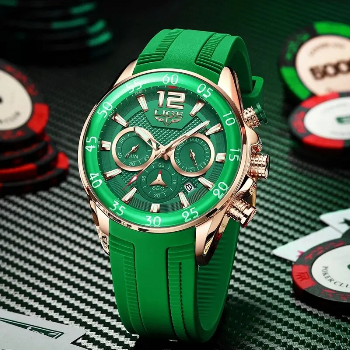 Ceas barbatesc Lige Casual Quartz Analog Fashion Verde Cronometru Indici luminosi [5]